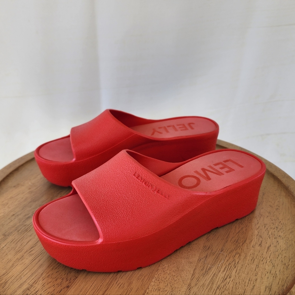 Lemon Jelly Red Platform Slide Sandals